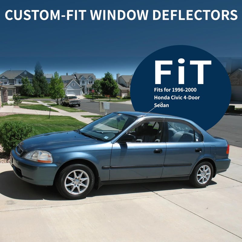 CHYKORLA 4PCS Rain Guards Window Visors Wind Deflector Fits for 19962000 Honda Civic 4Door Sedan Front Rear Outside Mount Vent Shade Shield 1996 1997 1998 1999 2000 - Image 4