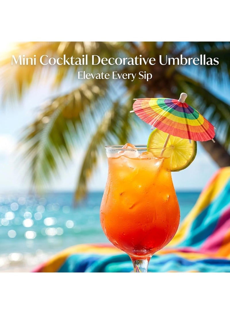 100 PACK Drink Umbrellas - Assorted Styles Cocktail Umbrellas for Drinks, Paper Mini Umbrella for Drinks Hawaiian Cupcake Toppers, Colorful Cocktail Picks for Luau Parasols Tiki Party Decorations - Image 2