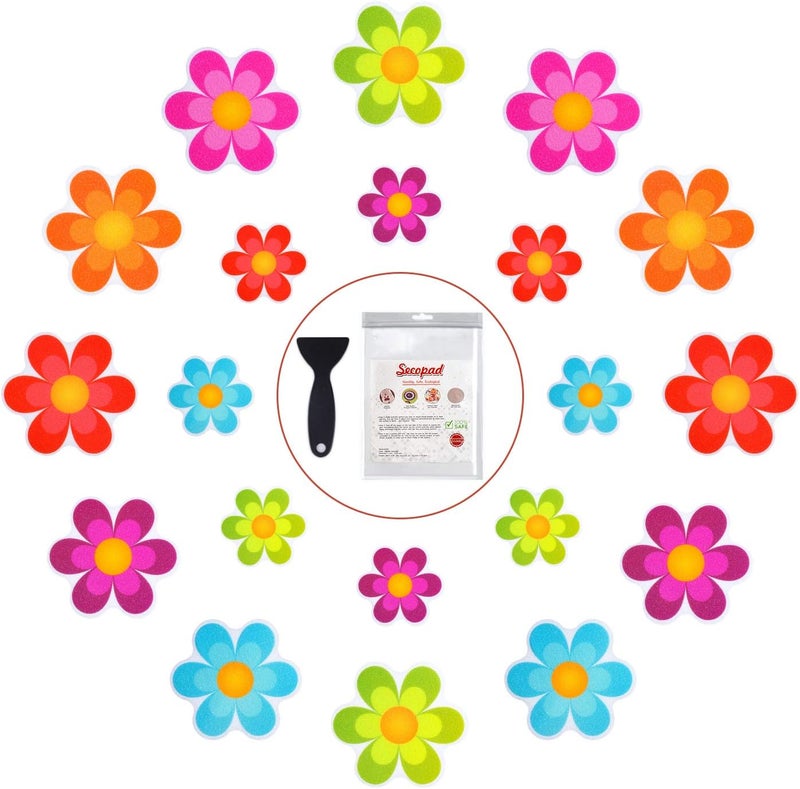Secopad 20 PCS Original Non Slip Bathtub Stickers, Shower Floor Non Slip Stickers Bright Flowers Appliques with Premium Scraper - Image 1