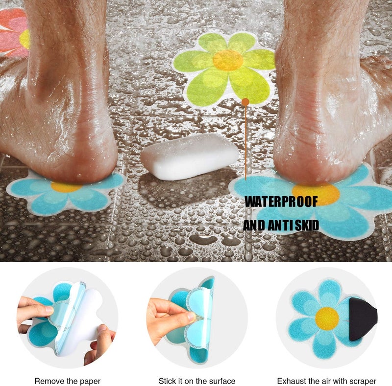 Secopad 20 PCS Original Non Slip Bathtub Stickers, Shower Floor Non Slip Stickers Bright Flowers Appliques with Premium Scraper - Image 3