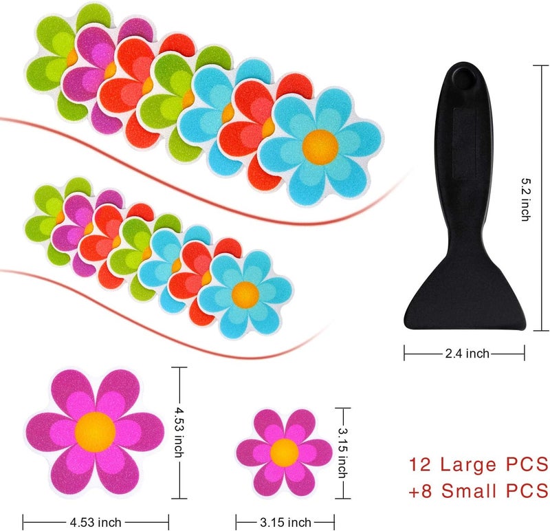 Secopad 20 PCS Original Non Slip Bathtub Stickers, Shower Floor Non Slip Stickers Bright Flowers Appliques with Premium Scraper - Image 4