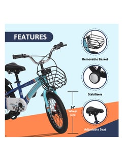 ENDLESS  Blue Carbon Steel Kids Bike with Front and Back Disc Breaks and Basket | Age 5 - 8 Years | 18 Inch Bike with High Quality Training Wheels and Fender | Children Bicycle with 2.125" Wide Tyres  - Image 2