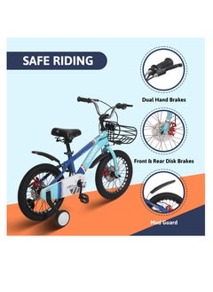 ENDLESS  Blue Carbon Steel Kids Bike with Front and Back Disc Breaks and Basket | Age 5 - 8 Years | 18 Inch Bike with High Quality Training Wheels and Fender | Children Bicycle with 2.125" Wide Tyres  - Image 3