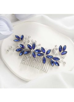 Casdre Crystal Bride Wedding Hair Comb Silver Leaf Bridal Hair Accessories Rhinestone Party Prom Hair Piece for Women and Girls B Blue