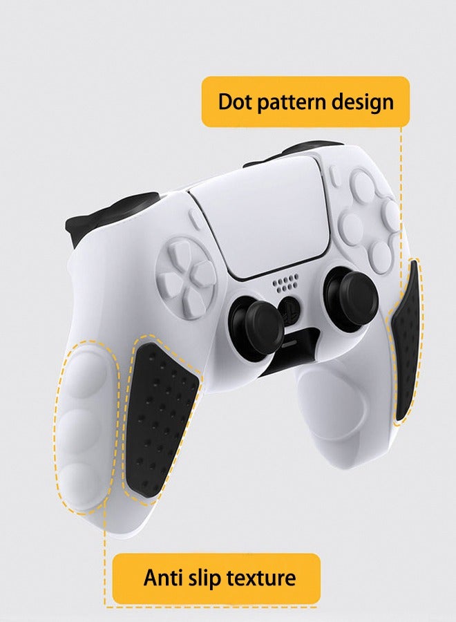 Anti-Slip PS5 Controller Skin Soft Thicken Non-Slip Studded Silicone Gel Grip Protective Cover Case for Playstation 5 Controller Grip with A Sticker and 2 x Thumb Grip Caps Silicone Set Black/White - Image 2