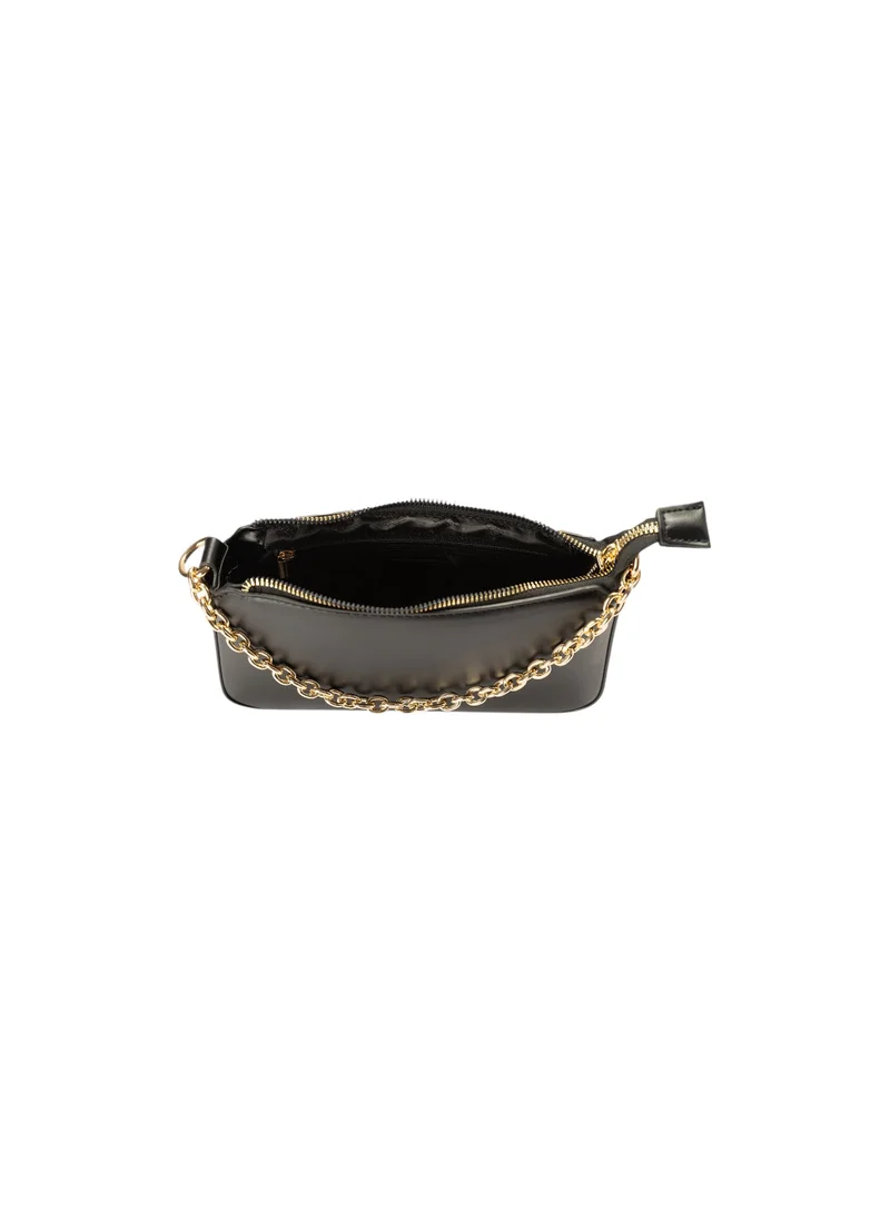 Bata Zip Closure Shoulder Bag with Pouch and Detachable Crossbody Strap
