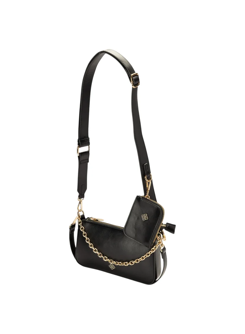 Bata Zip Closure Shoulder Bag with Pouch and Detachable Crossbody Strap