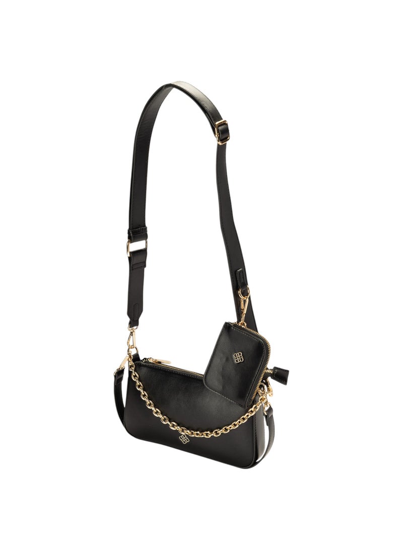 Bata Zip Closure Shoulder Bag with Pouch and Detachable Crossbody Strap - Image 3