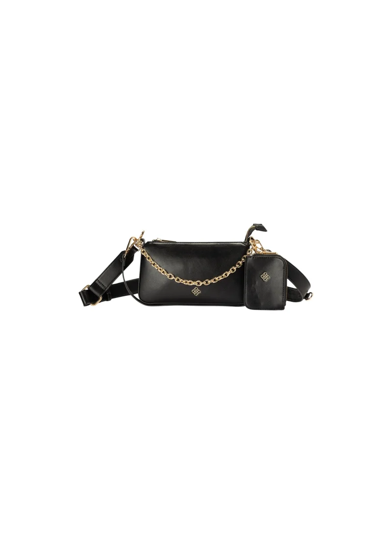 Bata Zip Closure Shoulder Bag with Pouch and Detachable Crossbody Strap