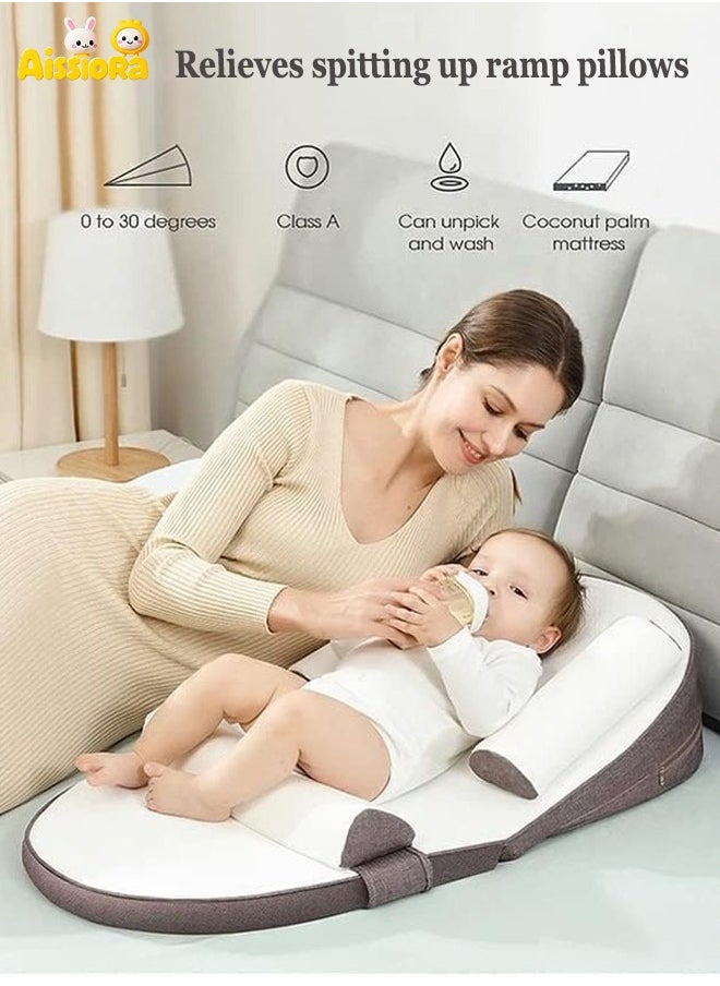 Aissiora Baby Lounger, Infant Travel Bed,Relieves spitting up ramp pillows， 0-30° Adjustable Nursing Pillow for Breastfeeding Infant Anti-Spit Milk Slope Mat Memory cotton Supportive Cushion Multi-Functional and Multi-Layer Posture Support Pillow Can Adjust Height Geometric Design Anti Reflux Pillow  - Image 1