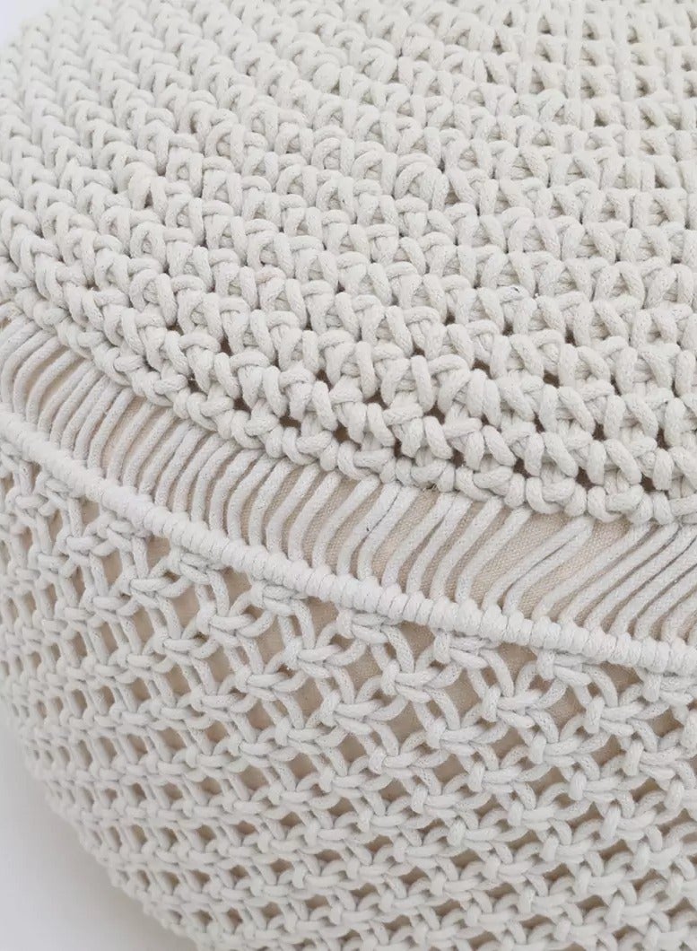 Ramsha Natural White Decorative Pouf for Living Room – PF-158 (50x50x30cm) - Image 2