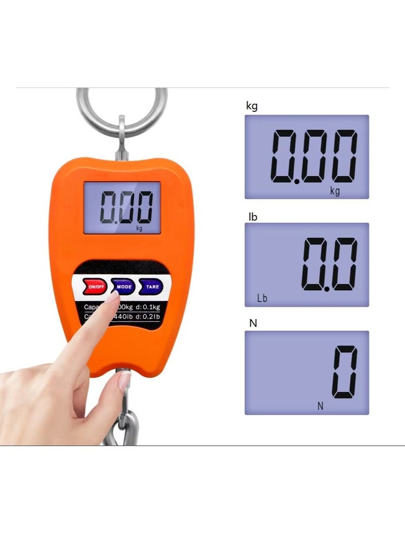 200kg Digital Luggage Scale Crane Scale – Heavy Duty Hanging Scale with Stainless Steel Hook, High Accuracy Industrial Hanging Weighing Tool with White Backlit LCD 440Lb/200Kg Capacity  - Image 2