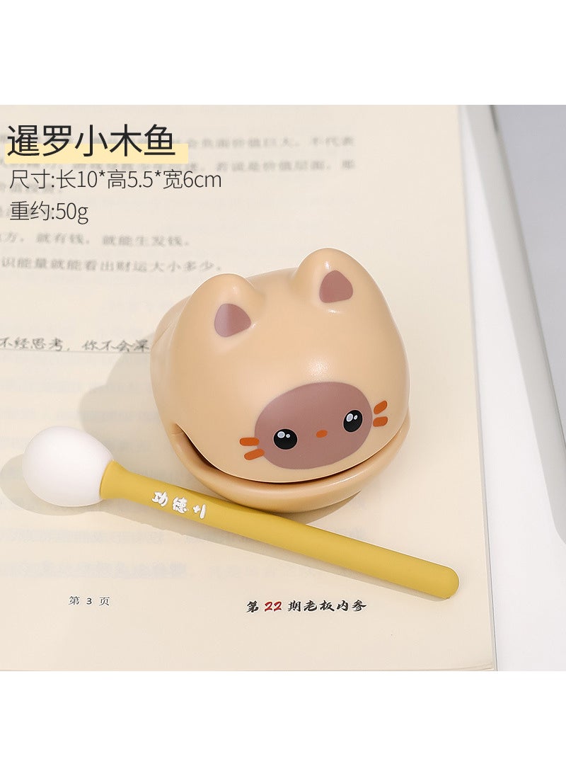 Cute Emotion Lotus Figurine Desk Decor Siamese cat-small wooden fish 