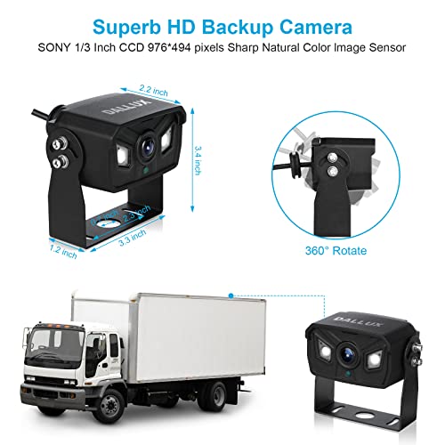 DALLUX Bus Truck Vehicle Backup Cameras Wide View Angle Cab Cam Rearview Reverse Waterproof Night Vision 4 Pin Camera for Travel Trailer/Pickup/Van/Oversize Truck/Fifth Wheel/RV Camper/Motor Home (12-24V) - Image 5