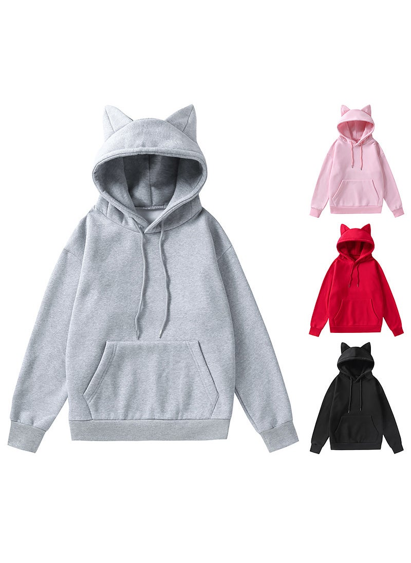 Generic - 2021 Mens Cat Ear Hoodie Sweatshirt W62 Light gray - Image 1