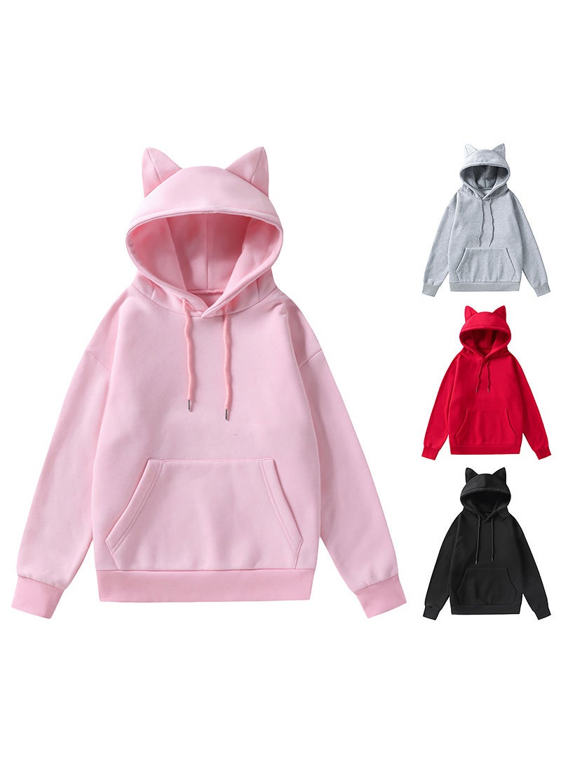 Generic - 2021 Mens Cat Ear Hoodie Sweatshirt W62 Light gray - Image 1