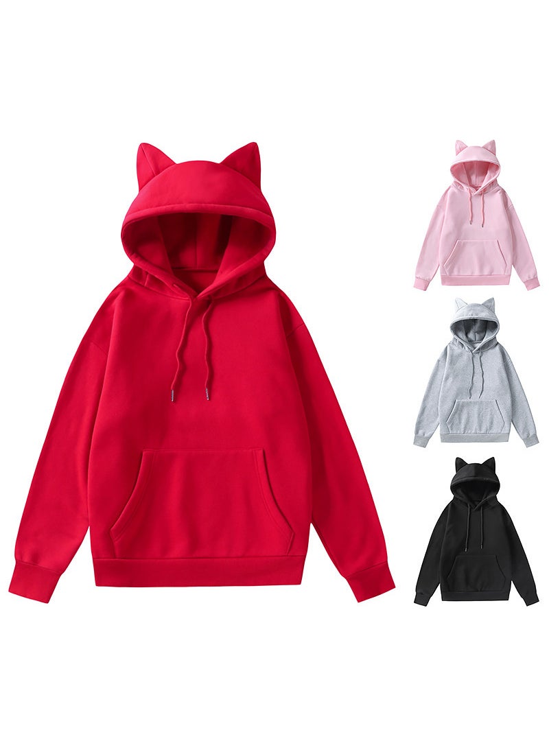 Generic - 2021 Mens Cat Ear Hoodie Sweatshirt W62 Light gray - Image 1