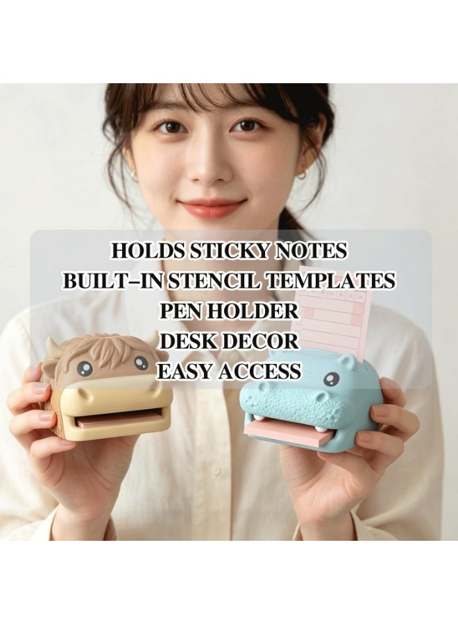 Highland Cow Sticky Note Holder, Cute Hippo-Shaped Desk Organiser (with pen holder and photo slot), Compatible with Post-it Notes, Fun Desk Accessory - Image 5