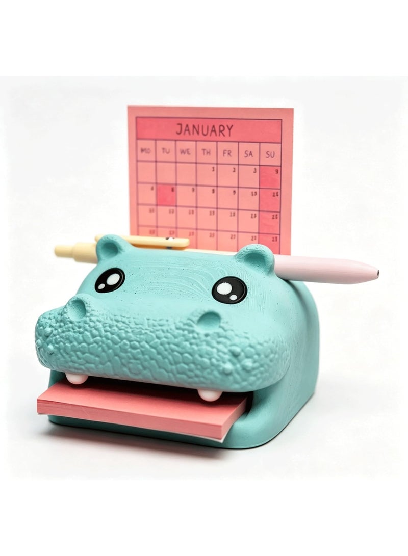 Highland Cow Sticky Note Holder, Cute Hippo-Shaped Desk Organiser (with pen holder and photo slot), Compatible with Post-it Notes, Fun Desk Accessory - Image 1