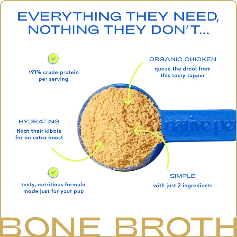 Native Pet Bone Broth for Dogs and Cats - Chicken Bone Broth Powder Dog Food Toppers for Picky Eaters - Provides Extra Nutrition for Joint Strength, Immune Support & Heart Health - 96 Scoops - Image 3