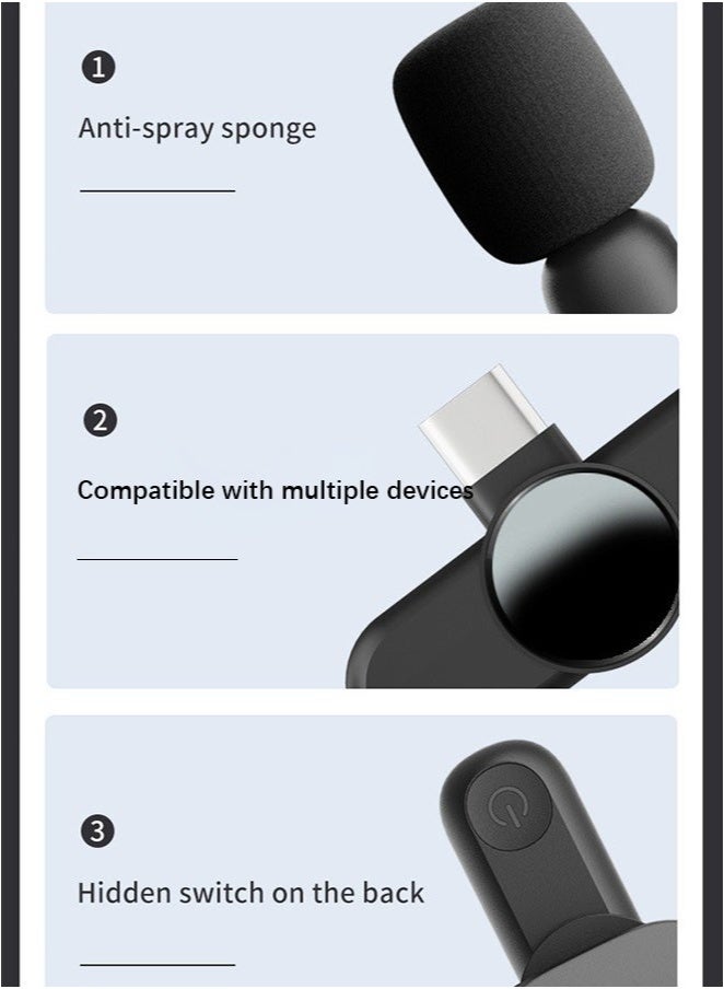 سَهْل تِك مايكروفون لاسلكي مزود بتقنية إلغاء الضوضاء، نظام مزدوج USB-C للتشغيل الفوري - 21 متر مدى لبث فيديو آيفون/أندرويد/كمبيوتر - Image 2