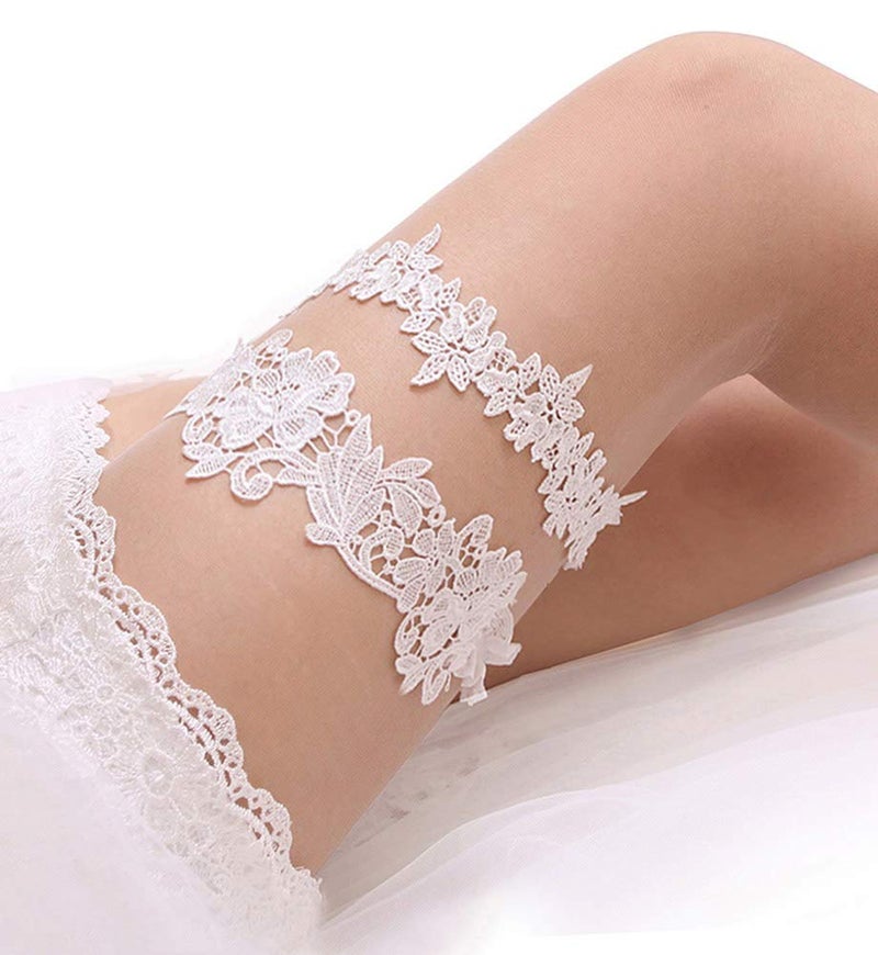 GARGALA Wedding Garters for Bride Bridal Lace Garters Set White Garter Size Optional (S) - Image 3