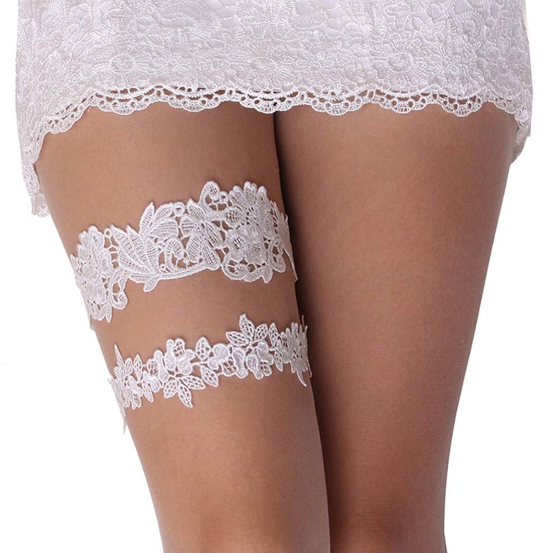 GARGALA Wedding Garters for Bride Bridal Lace Garters Set White Garter Size Optional (S) - Image 1