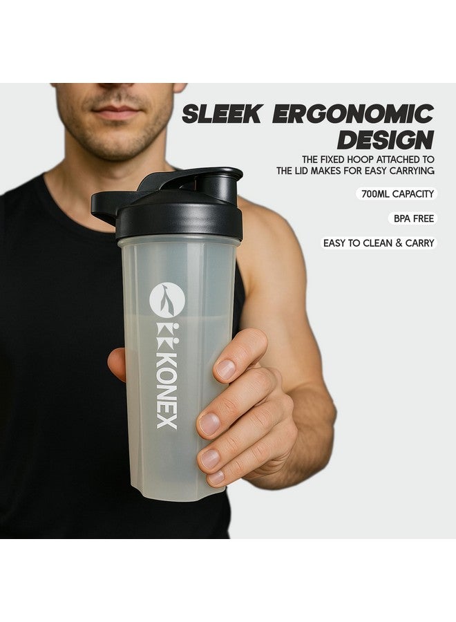 KONEX Konex Gym Protein Shaker Bottle 700 ml | BPA Free Plastic Spillproof Bottle & Leakproof Lid | Durable Design with Blender Mixer Ball | Ideal for Protein Shakes, Pre-Workout, BCAAs - Transparent  - Image 4