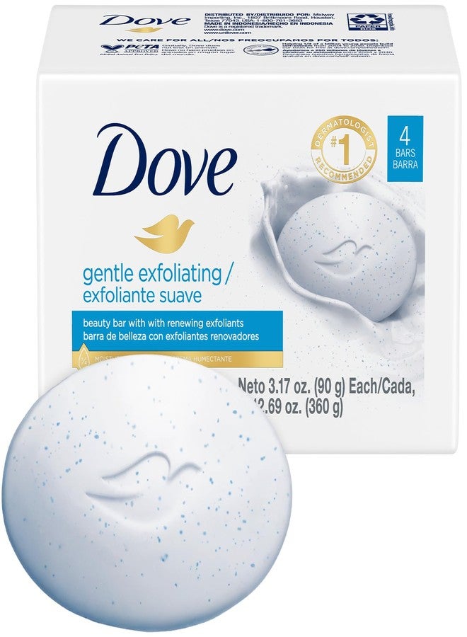 Dove Soap, Gentle Exfoliating Beauty Bar Pack (4 Soap Bars) - 3-in-1 Moisturizing Face, Body & Hand Soap, 3.17 Oz Ea