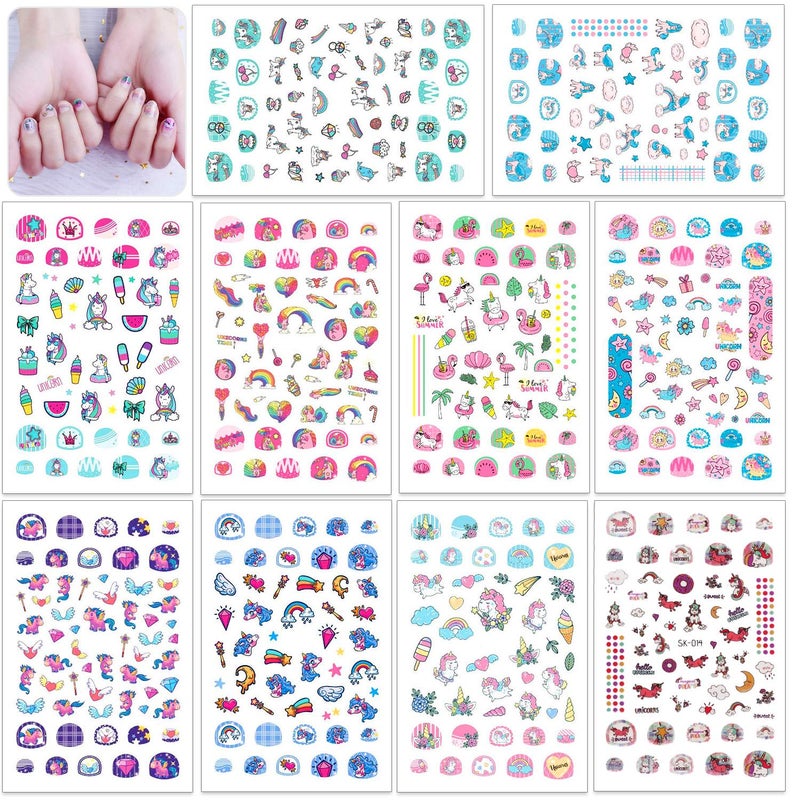 HOWAF 560Designs Unicorn 3D Nail Art Stickers Decals Multicolor Cartoon Unicorn Nail Sticker Selfadhesive Nail Toe Manicure Tip Decorations
