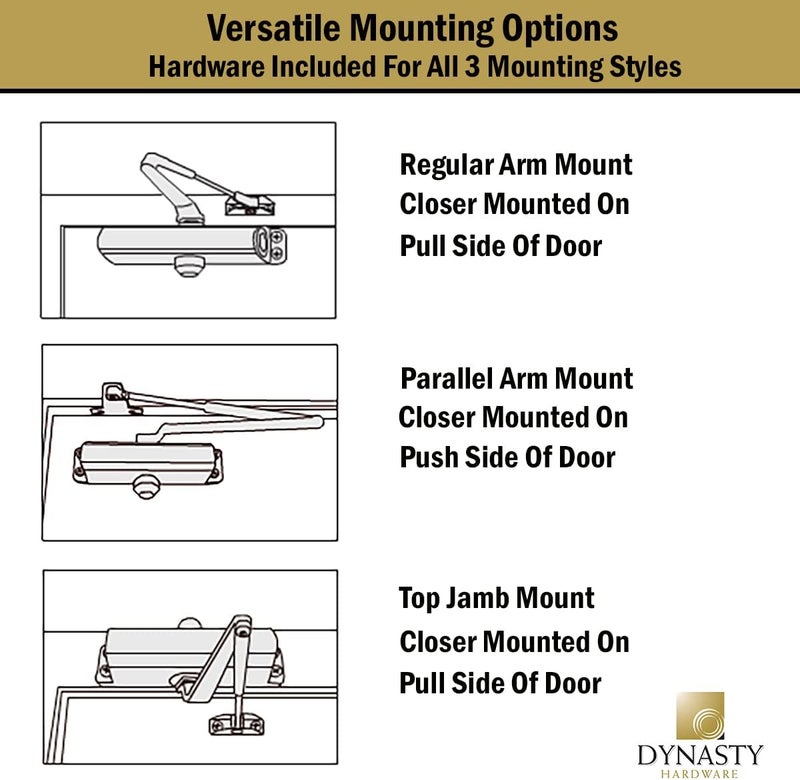 Dynasty Hardware Door Closer, Grade 1 Heavy Duty Commercial Hydraulic Closer, Self-Closing, Adjustable Spring Size 3-6, Surface Mount, Sprayed Duronotic Bronze, Series 1636 - Image 5