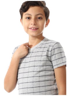 Andora Checkered Boys Short Sleeves Pajama Set_Light Grey & Navy Blue  - Image 5