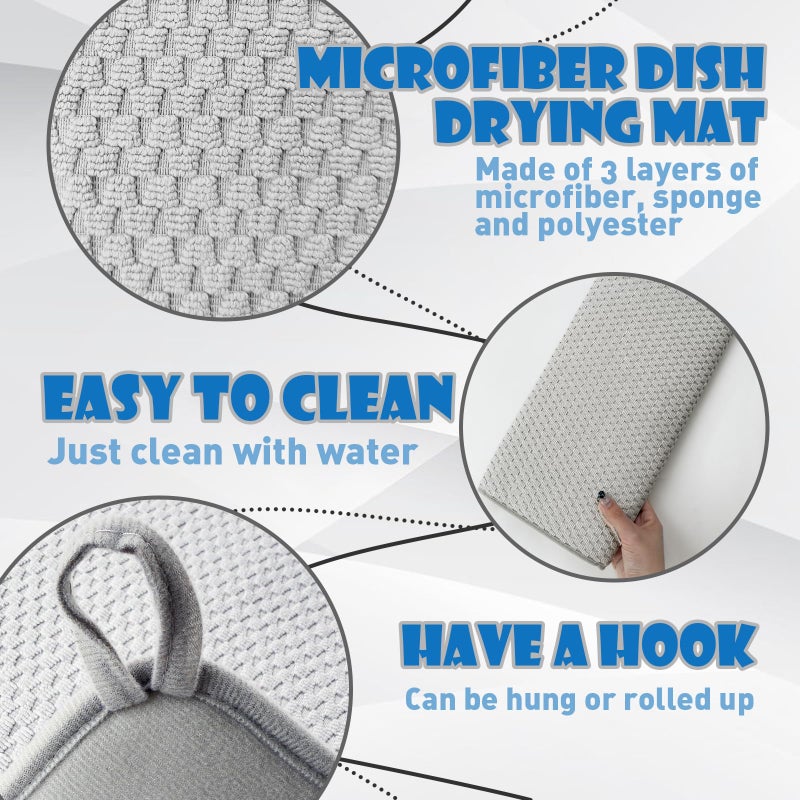 Baaxxango 2 Pack Microfiber Dish Drying Mat,24 x 17 inch Super Absorbent Drying Pad,Large Size Dish Drying Mat for Countertops,Sinks,Draining Racks,Gray - Image 3