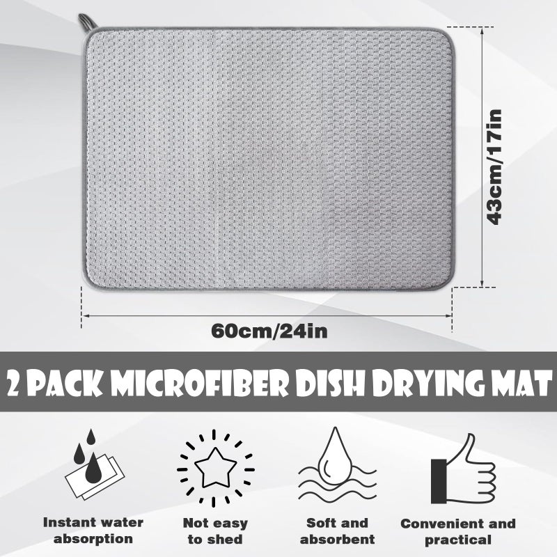 Baaxxango 2 Pack Microfiber Dish Drying Mat,24 x 17 inch Super Absorbent Drying Pad,Large Size Dish Drying Mat for Countertops,Sinks,Draining Racks,Gray - Image 2