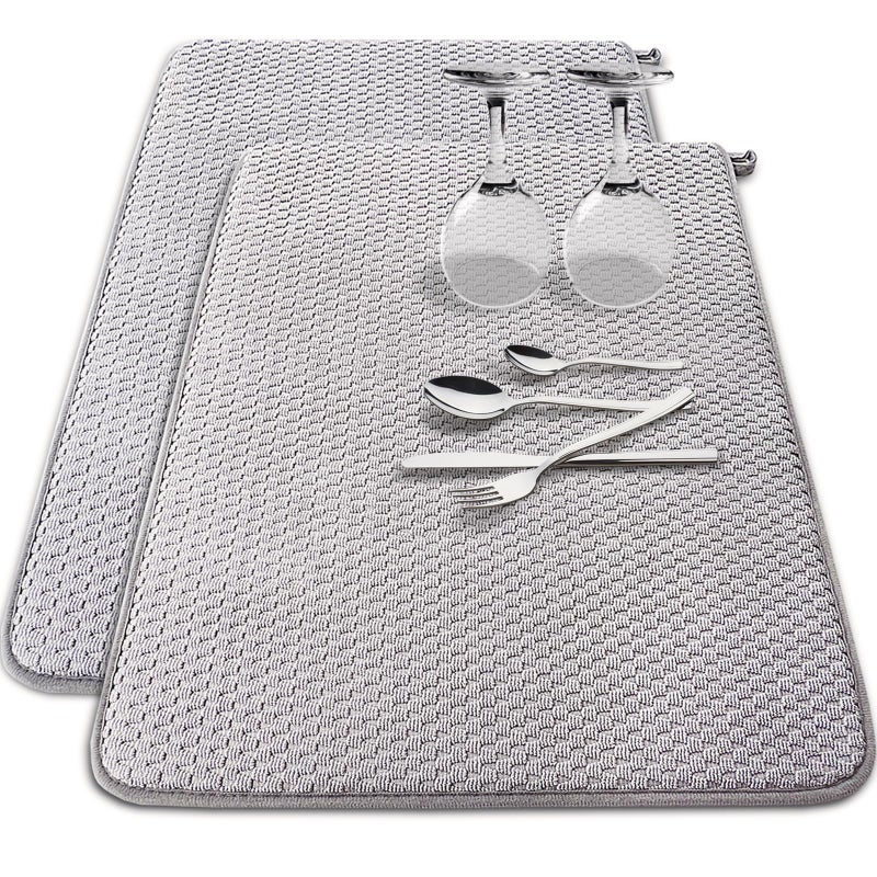 Baaxxango 2 Pack Microfiber Dish Drying Mat,24 x 17 inch Super Absorbent Drying Pad,Large Size Dish Drying Mat for Countertops,Sinks,Draining Racks,Gray - Image 1