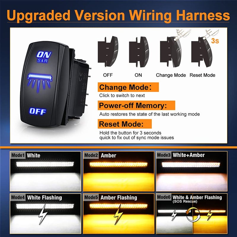 NAOEVO 16AWG 160W Wiring Harness, Customized for NAOEVO 6 Modes Light Bar, 8 Pin 12V 40A Relay On-Off Rocker Switch for Change Modes-2 Leads 12FT - Image 2