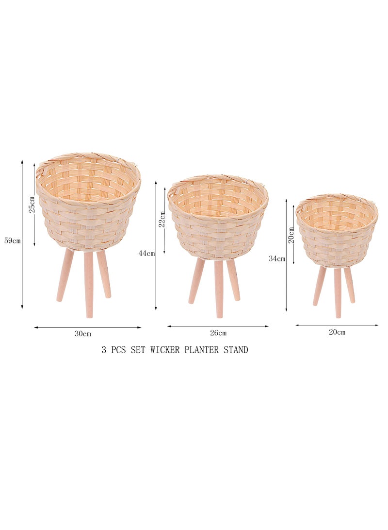 Generic FFD Set of 3 Rattan Plant Pot Stand Woven Flower Pots Cover  - Image 2