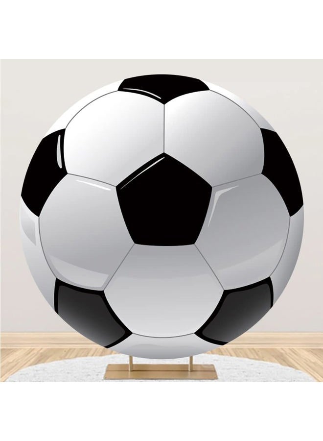 Leyiyi 7.5x7.5ft Soccer Round Backdrop Black and White Round Backdrop Cover Sports Theme Football Background for Kis Boys Man Birthday Party Newborn Soccer Gender Reveal Party Decoration Banner - Image 1