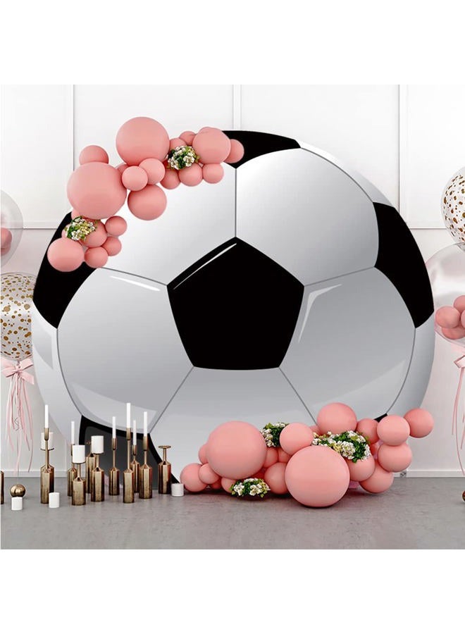 Leyiyi 7.5x7.5ft Soccer Round Backdrop Black and White Round Backdrop Cover Sports Theme Football Background for Kis Boys Man Birthday Party Newborn Soccer Gender Reveal Party Decoration Banner - Image 3