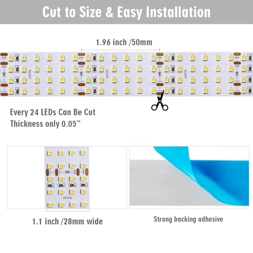 SuperlightingLED Super Bright White LED Strip - 2835SMD High CRI 90 Quad Row Flexible LED Strip Lights - 24VDC IP20 17,650 lm/Roll for LED Retail Shops, Videography Lighting (5m/16.4' Daylight White) - Image 3