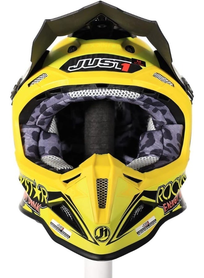 Just 1 J39 Rock Star Matt Yellow Motocross Helmet - Image 2