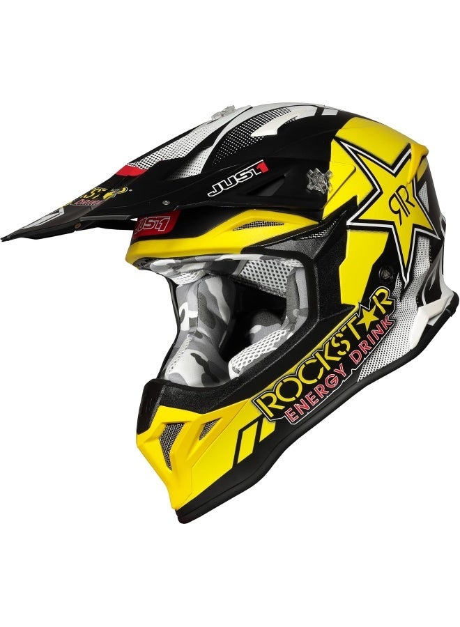 Just 1 J39 Rock Star Matt Yellow Motocross Helmet - Image 1