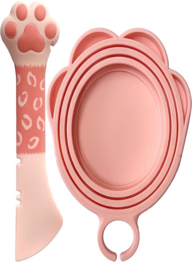 ScivoKaval Cat Food Can Lid Cover - Paw Shape Universal Pink Can Opener Set With One Lid and One Spoon - Image 1