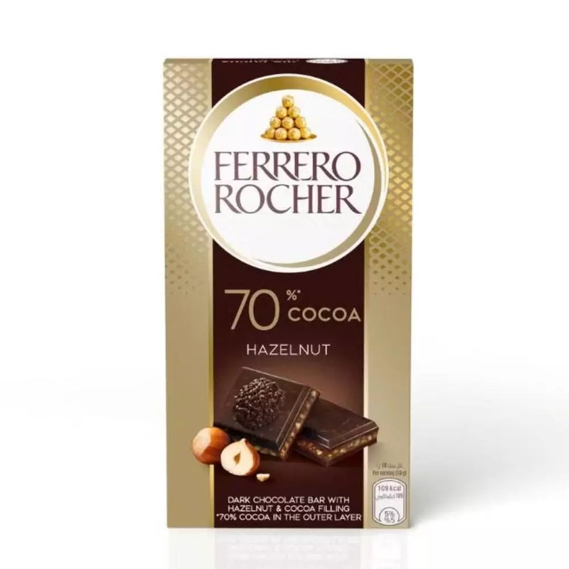 Ferrero Rocher Dark Chocolate Bar With Hazelnut And Cocoa Flavor- 90gms