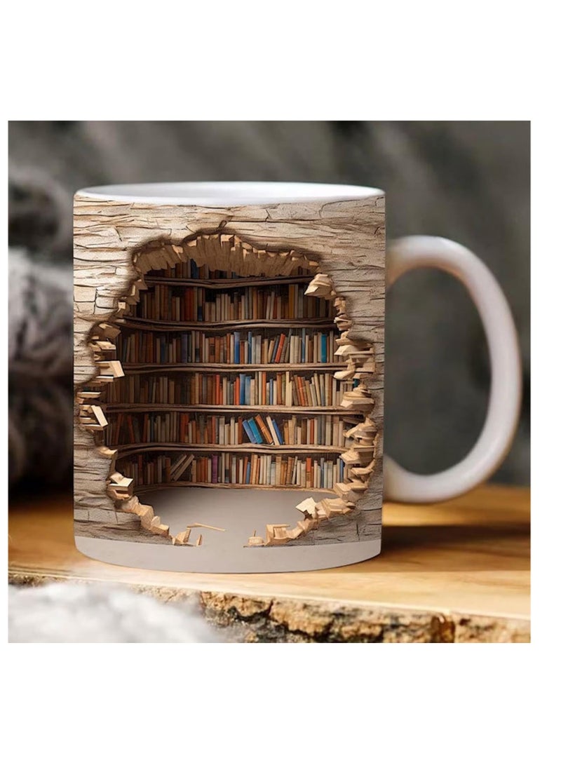 SYOSI Bookshelf Mug, A Library Shelf Cup, Library Bookshelf Mug, Book Lovers Coffee Mug, Creative Space Design Multi-Purpose Ceramic Mug, Cool Gifts for Readers Bookish White Mug  - Image 1