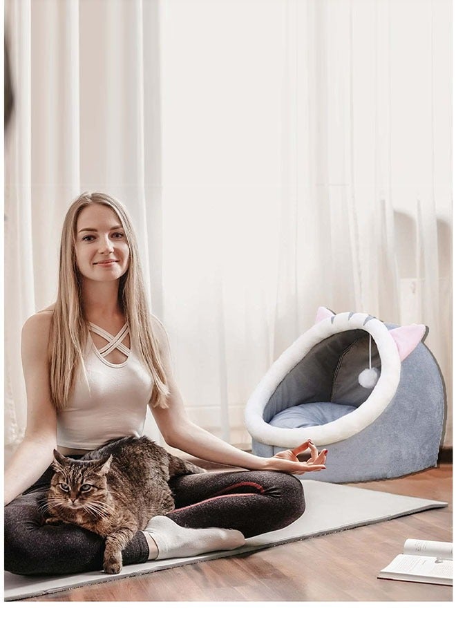 MLADEN بيت حيوانات أليفة قابل للطي على شكل كرتوني، بيت قطة دافئ ناعم، وسادة قابلة للإزالة وقاعدة غير قابلة للانزلاق، سرير حيوانات أليفة سهل الفك، مناسب للقطط الصغيرة والمتوسطة الحجم للنوم، سرير قابل للغسل وقابل للغسل، سرير حيوانات أليفة للقطط والكلاب للنوم، مقاس M - Image 3