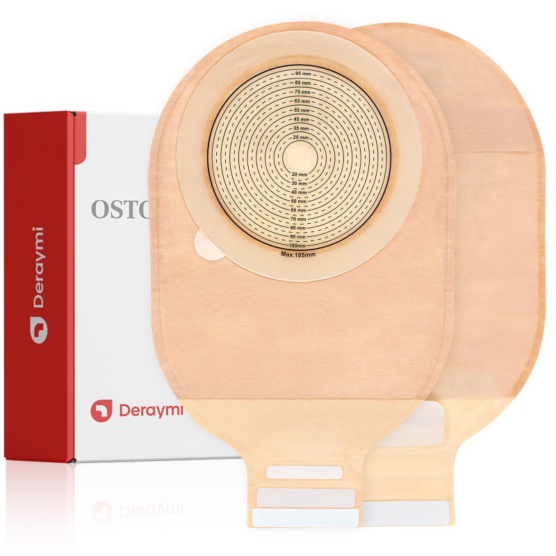 DERAYMI 20 PCS Colostomy Bags with Extra Large Skin Barrier, 15mm-105mm Ostomy Supplies, One-Piece Drainable Large Ostomy Bags for Ileostomy Stoma Care, Cut-to-Fit - Image 1