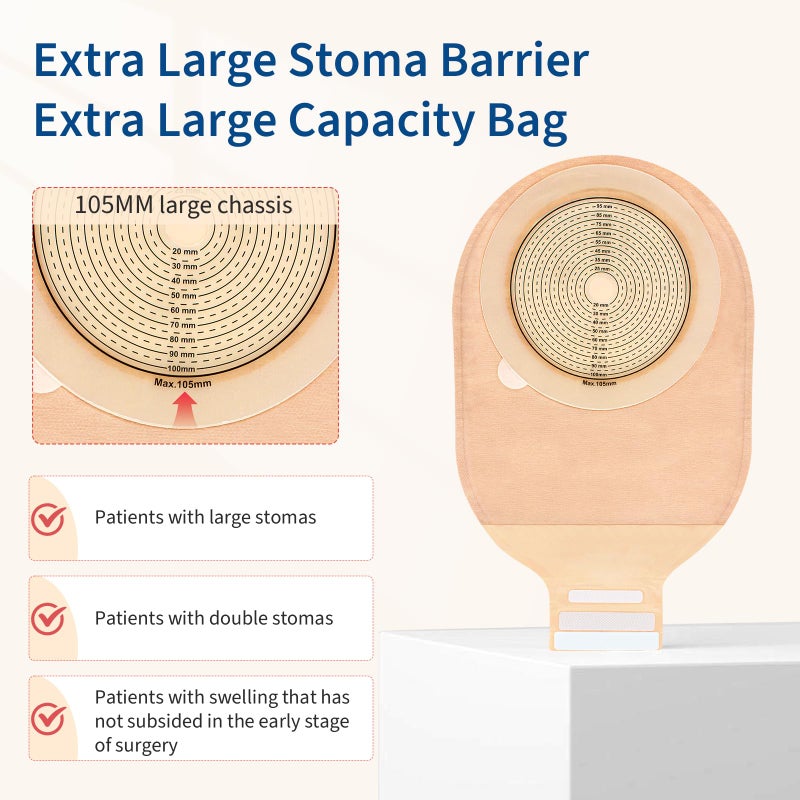 DERAYMI 20 PCS Colostomy Bags with Extra Large Skin Barrier, 15mm-105mm Ostomy Supplies, One-Piece Drainable Large Ostomy Bags for Ileostomy Stoma Care, Cut-to-Fit - Image 2