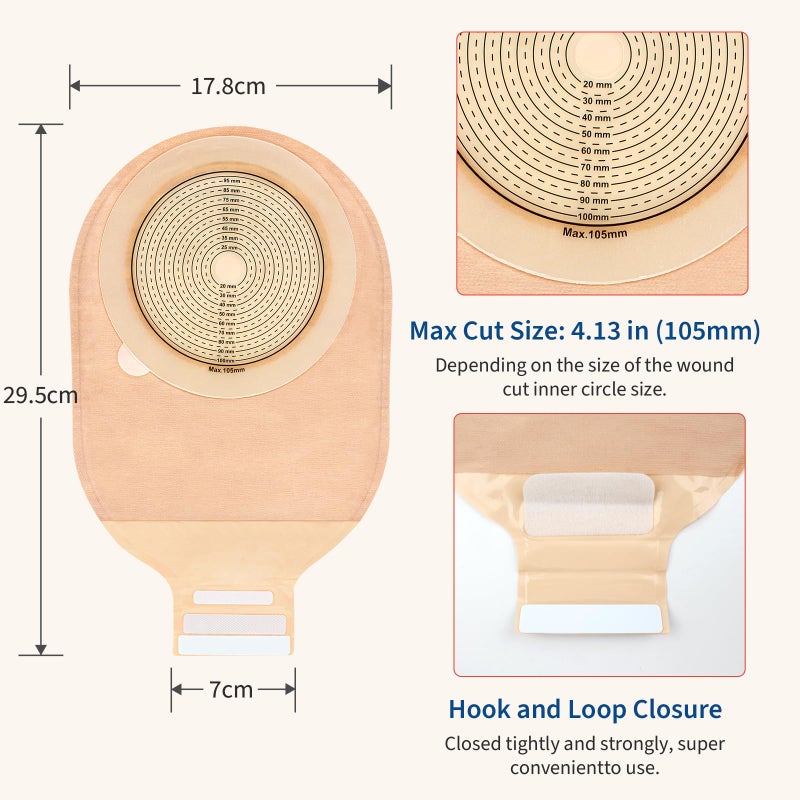 DERAYMI 20 PCS Colostomy Bags with Extra Large Skin Barrier, 15mm-105mm Ostomy Supplies, One-Piece Drainable Large Ostomy Bags for Ileostomy Stoma Care, Cut-to-Fit - Image 3