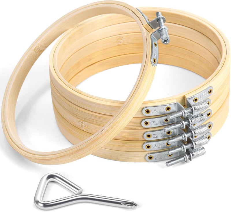 Caydo 6 Pieces 5 Inch Embroidery Hoop with Metal Screw, Round Embroidery Hoops Set, Adjustable Bamboo Cross Stitch Hoop Ring, Embroidery Frames for Art Craft Sewing, Home Ornaments - Image 1